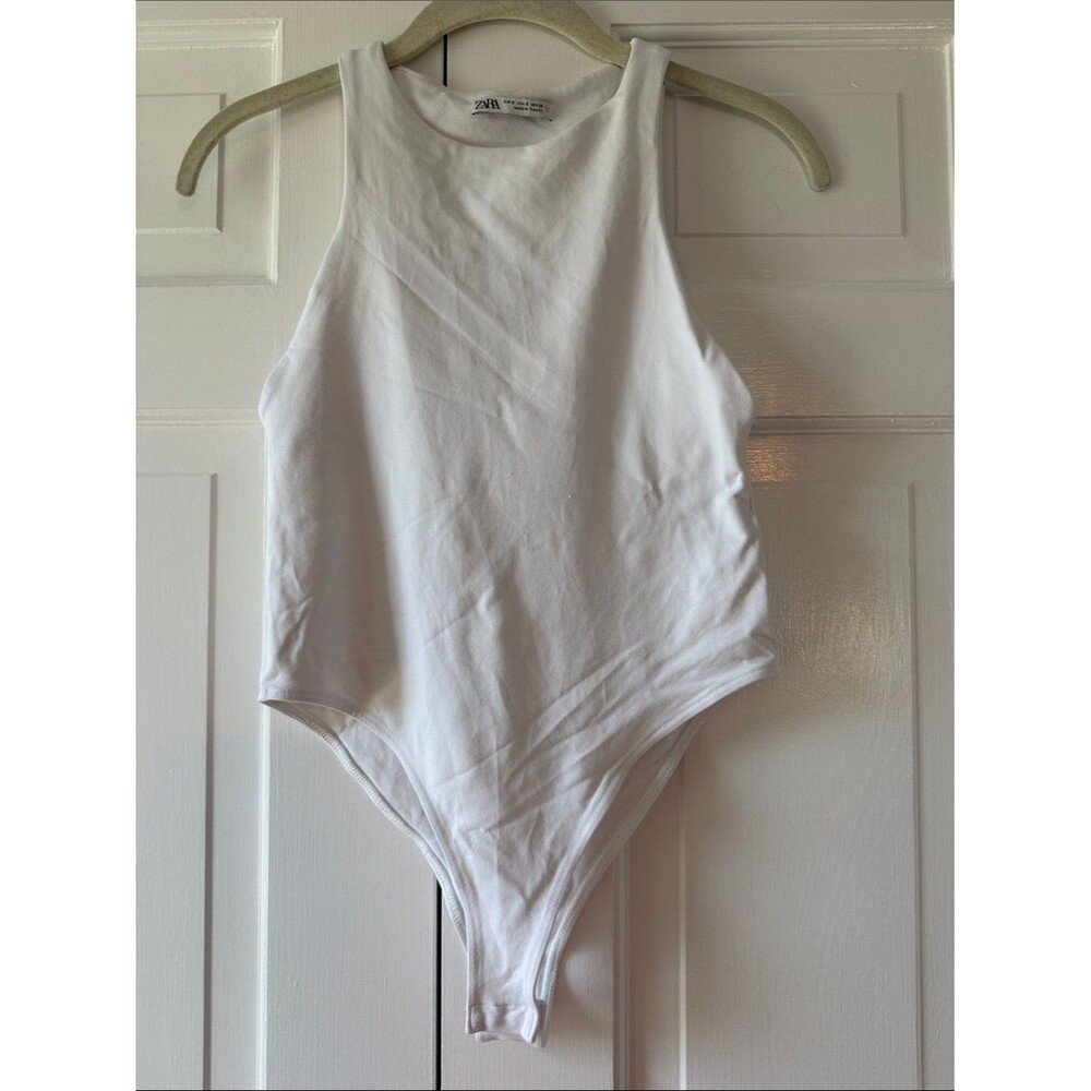Zara White Sleeveless Women's Bodysuit Halter Size Small